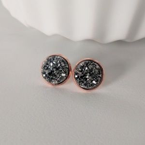 Druzy Stud Earrings - Gunmetal Rose Gold Studs
